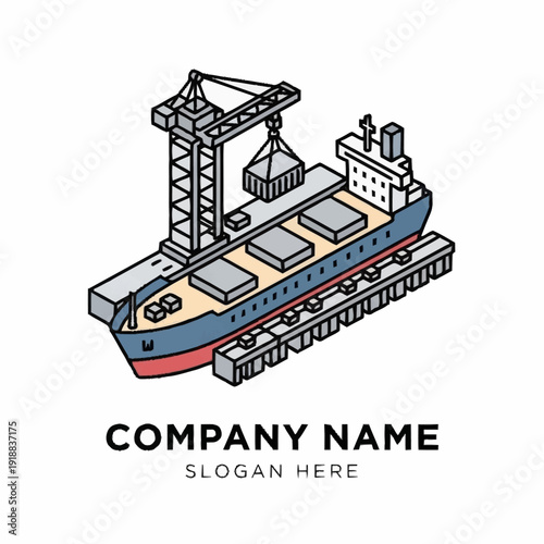 Cargo Ship with Crane Illustration Template.
