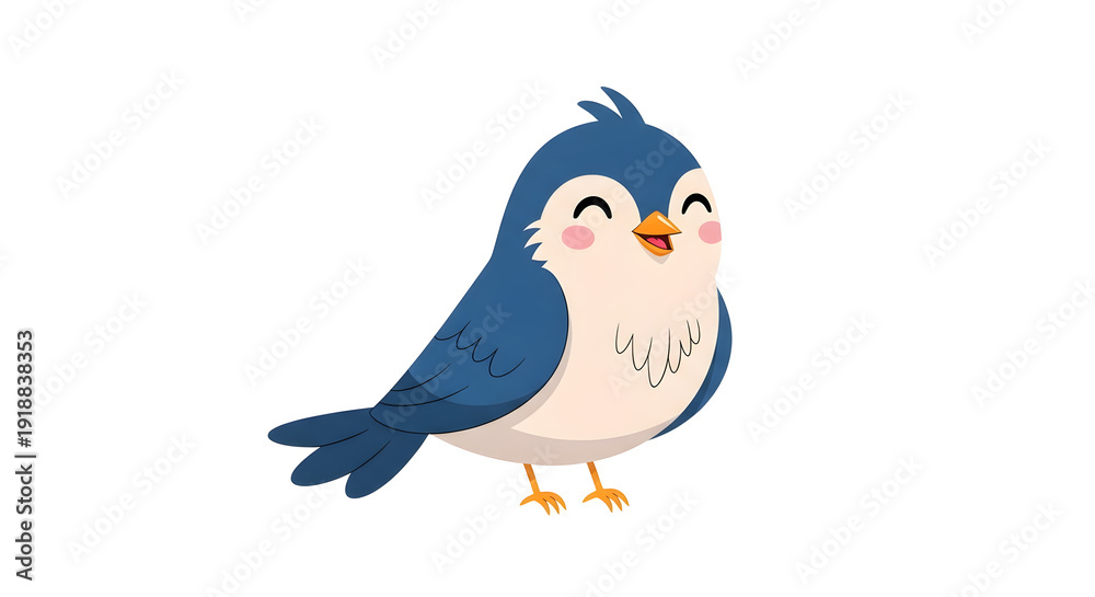 Fototapeta premium A cheerful blue and white bird standing with a happy expression and closed eyes