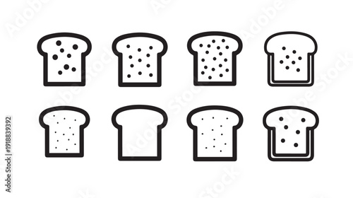 Set of Toast Bread Slices Icons Simple Line Art Food Graphics Breakfast Symbols