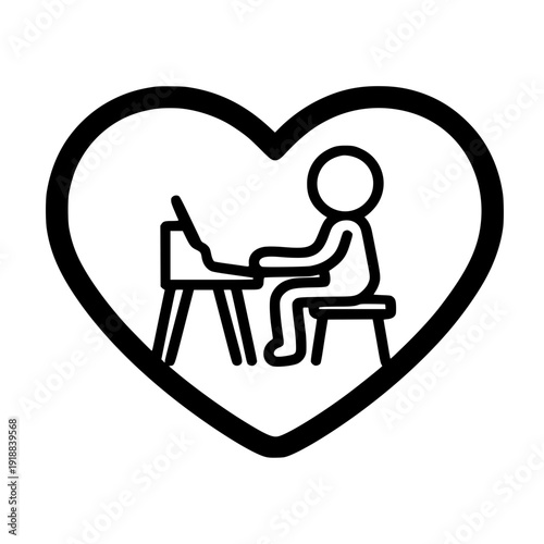 Stylized icon of pianist silhouette inside heart symbolizing passion for music