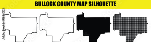 Bullock county map silhouette vector illustration in alabama state featuring outline solid and dotted version for designers