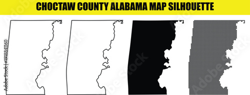 Choctaw county alabama map silhouette collection featuring river borders in outline solid and dotted dot pattern variations