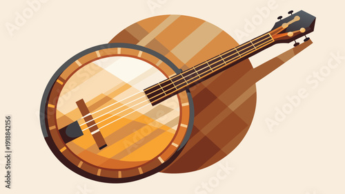 Appalachian Folk Culture Minimal Modern Vector Icon Set - Mountain Banjo Emblem