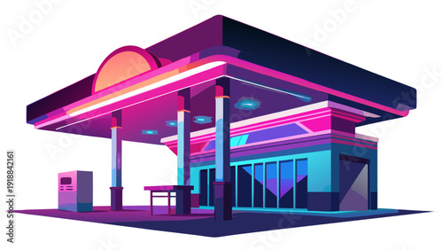 Americana Night Drive Minimal Neon Vector Icon Set - Midnight Gas Station Sign