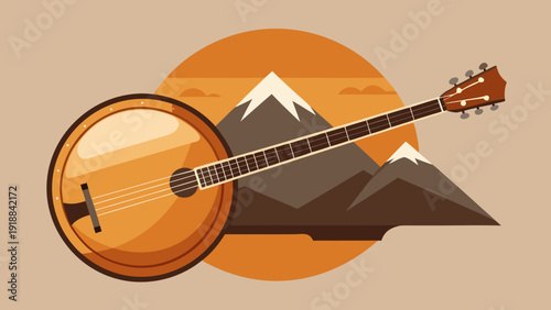 Appalachian Folk Culture Minimal Modern Vector Icon Set - Mountain Banjo Emblem