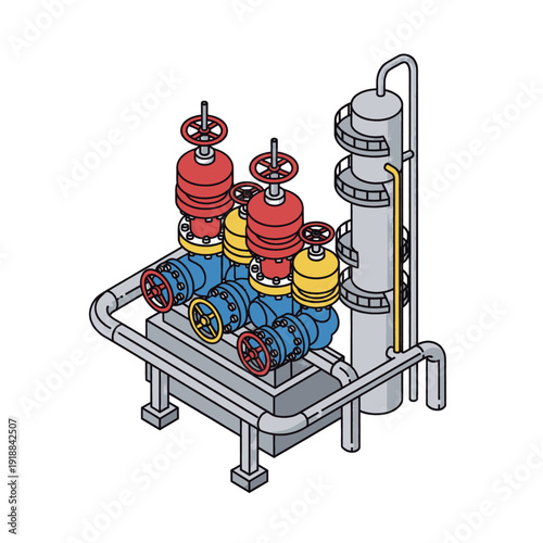Industrial Valves and Pipes System Illustration.
