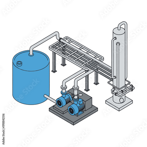 Industrial Water Treatment System Equipment Illustration.