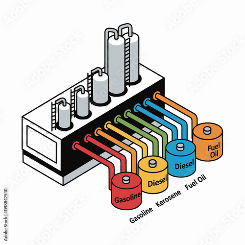 Petroleum Refining Process Diagram Illustration.