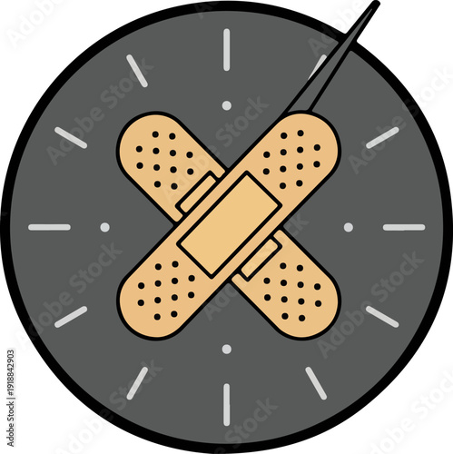 Wall Clock with Bandage Hands Metaphor for Time Heals All Wounds