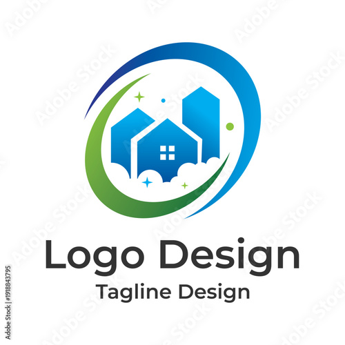Creative Logo Design Concept Featuring Buildings and Houses in a Stylish Circular Frame