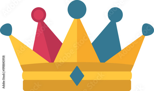 Colorful Crown Icon with Geometric Gems Royal Symbol Vector Illustration