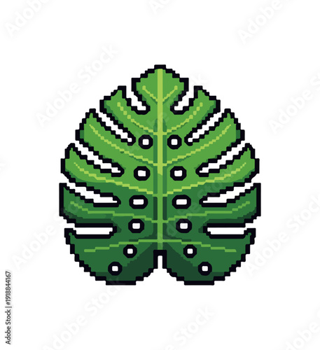 Pixelated tropical leaf on black background