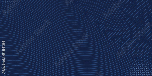 Dark blue abstract background with a subtle wavy halftone pattern. Small spotlight box. Curved lines, cosmic galaxy space. eps 10