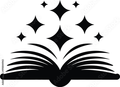 Open Book with Sparkling Stars Emerging Vector Symbol for Knowledge and Discovery Education Concept