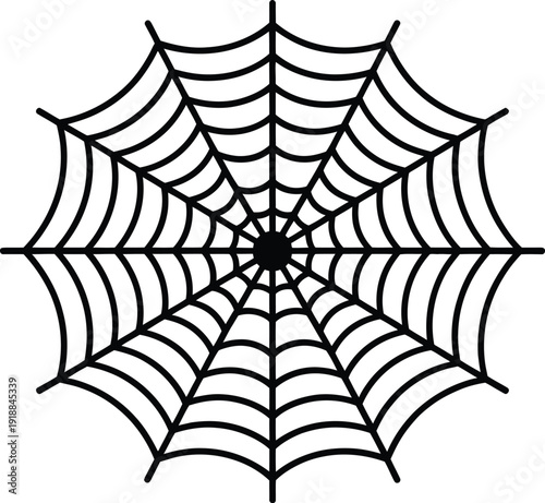 Spider Web Vector Graphic with Radial Lines and Central Hub Isolated