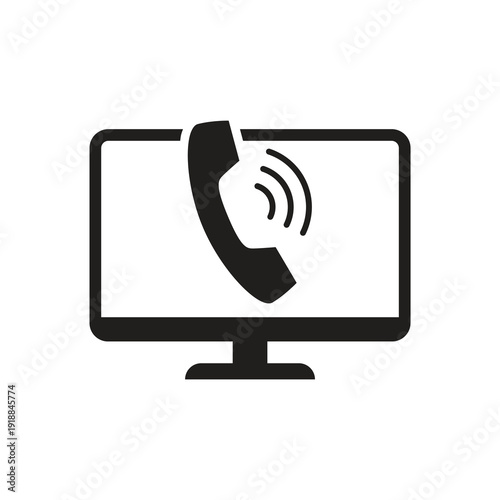 Desktop monitor with telephone call glyph icon