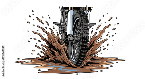 Motorcycle Tire Splashing Muddy Water.