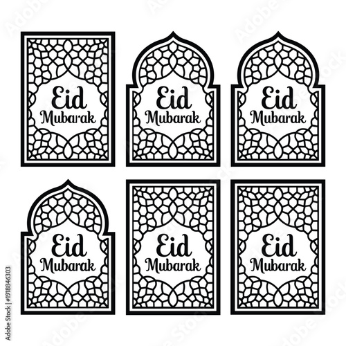 Eid mubarak cards with intricate patterns and arabic calligraphy isolated on white background, Vector