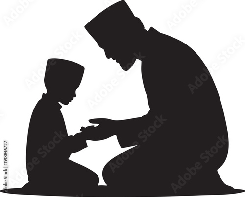 Muslim Man Praying Silhouette Vector