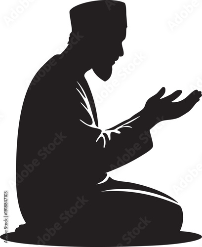 Muslim Man Praying Silhouette Vector