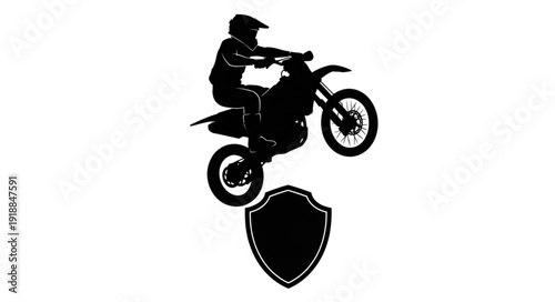 Motorcyclist Jumping Over Shield Icon.