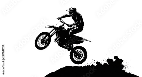 Motorcyclist Performing Jump on Dirt Bike.