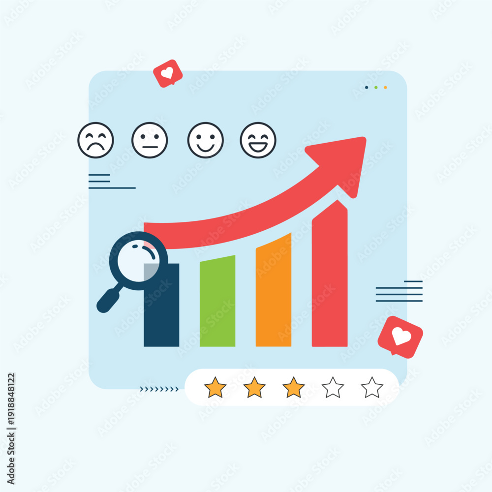 Fototapeta premium Business Analysts Evaluating Customer Sentiment business people analyze social sentiment dashboard.positive review, social voice, rating or opinion report, reaction or survey concept