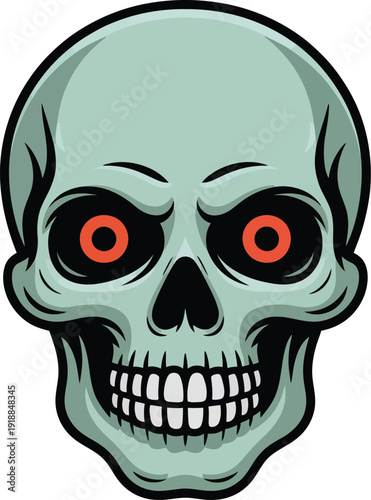 Spooky Skull with Glowing Red Eyes Vector Art for Halloween and Horror Themes