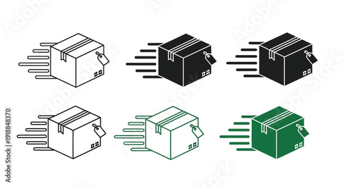 Collection of fast delivery package icons illustrating rapid shipping and express logistics concepts in various monochrome and color styles for modern commerce needs.