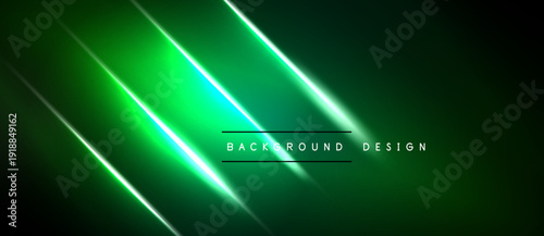 Dark green background features bright neon lines. Modern abstract design with gradient effect. Minimalist style, suitable for digital projects.