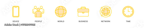 Internet Of Things Lineal Yellow Icon Set For Web Banner. Vector Illustration Concept With Some Icons. Designed In Lineal Yellow Style