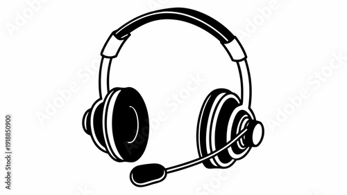 A detailed illustration of a headset with microphone from a front viewpoint