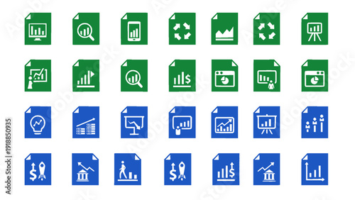 Colorful finance and investment icon set featuring banking, money growth, financial charts, stock market, and profit symbols. Perfect for financial dashboards and apps.