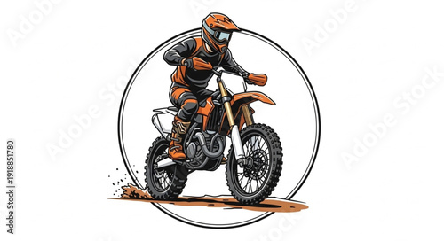 Motorcyclist Riding Dirt Bike Illustration.