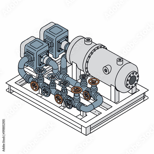 Industrial Pump System with Pipes and Valves.