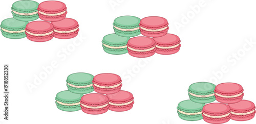 Colorful macaron cookie collection with sweet french dessert pastry vector illustration isolated design set
