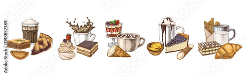 Bakery sketched menu elements vector