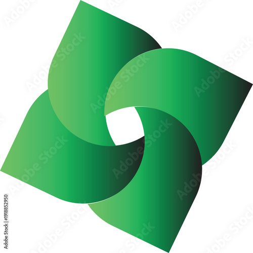 Green abstract overlapping shapes with gradient shading