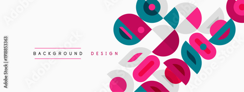 Abstract geometric shapes, pink, gray, teal. Modern design elements create dynamic visual texture. Simple background pattern.