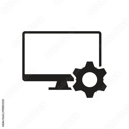 Solid system settings gear and configuration monitor icon
