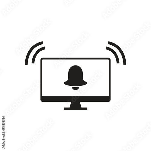 Solid audio alert bell and ringing notification monitor icon