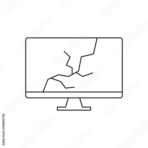 Broken glass display and damaged monitor screen icon