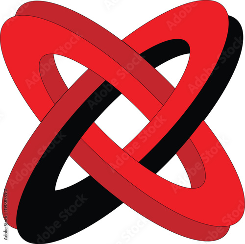 Red and black trefoil knot mathematical knot intertwined loops