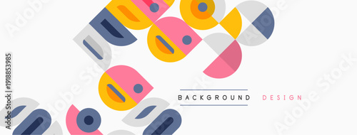 Abstract geometric shapes overlap, creating colorful modern design. Soft background enhances visual appeal. Simple, clean aesthetic.