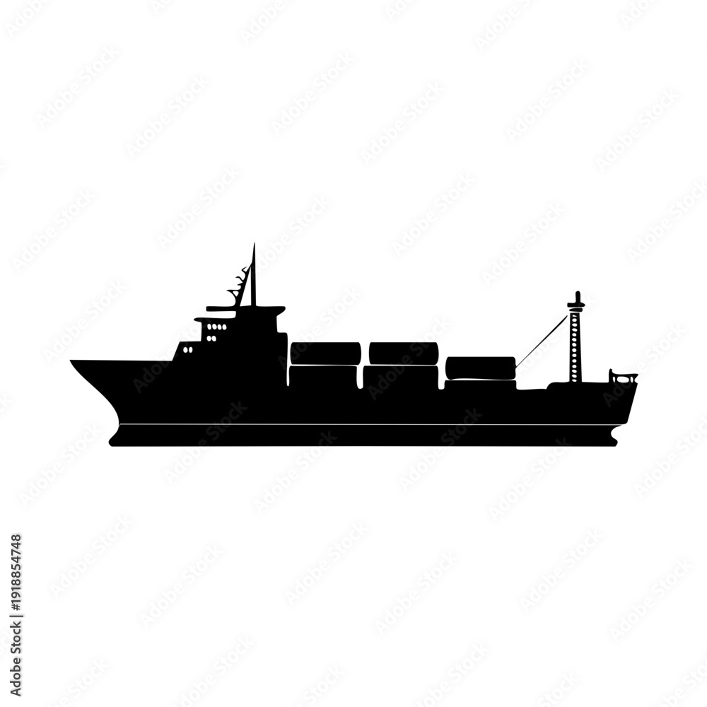 Obraz premium A cargo ship with containers is sailing on the ocean viewed from the side in a simple illustration