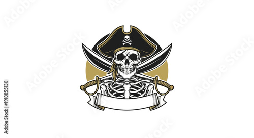 Pirate Skeleton with Crossed Swords and Pirate Hat Emblem