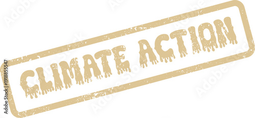 Distressed stamp with Climate Action text encouraging environmental responsibility and global sustainability efforts
