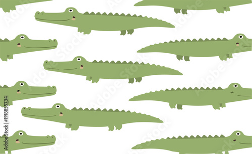 Cute crocodile cartoon character set green alligator reptile animal vector illustration isolated collection design