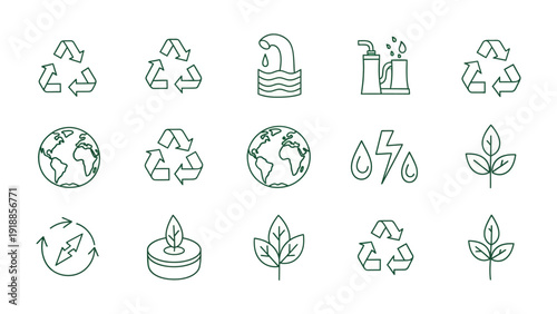Green Icons of Eco-Consciousness: A collection of meticulously crafted, clean, green icons encapsulates the essence of environmental preservation, sustainability, and responsible practices.