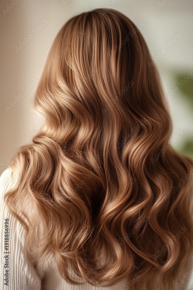 Naklejka premium Beautiful long wavy brown hair with soft volume and natural movement